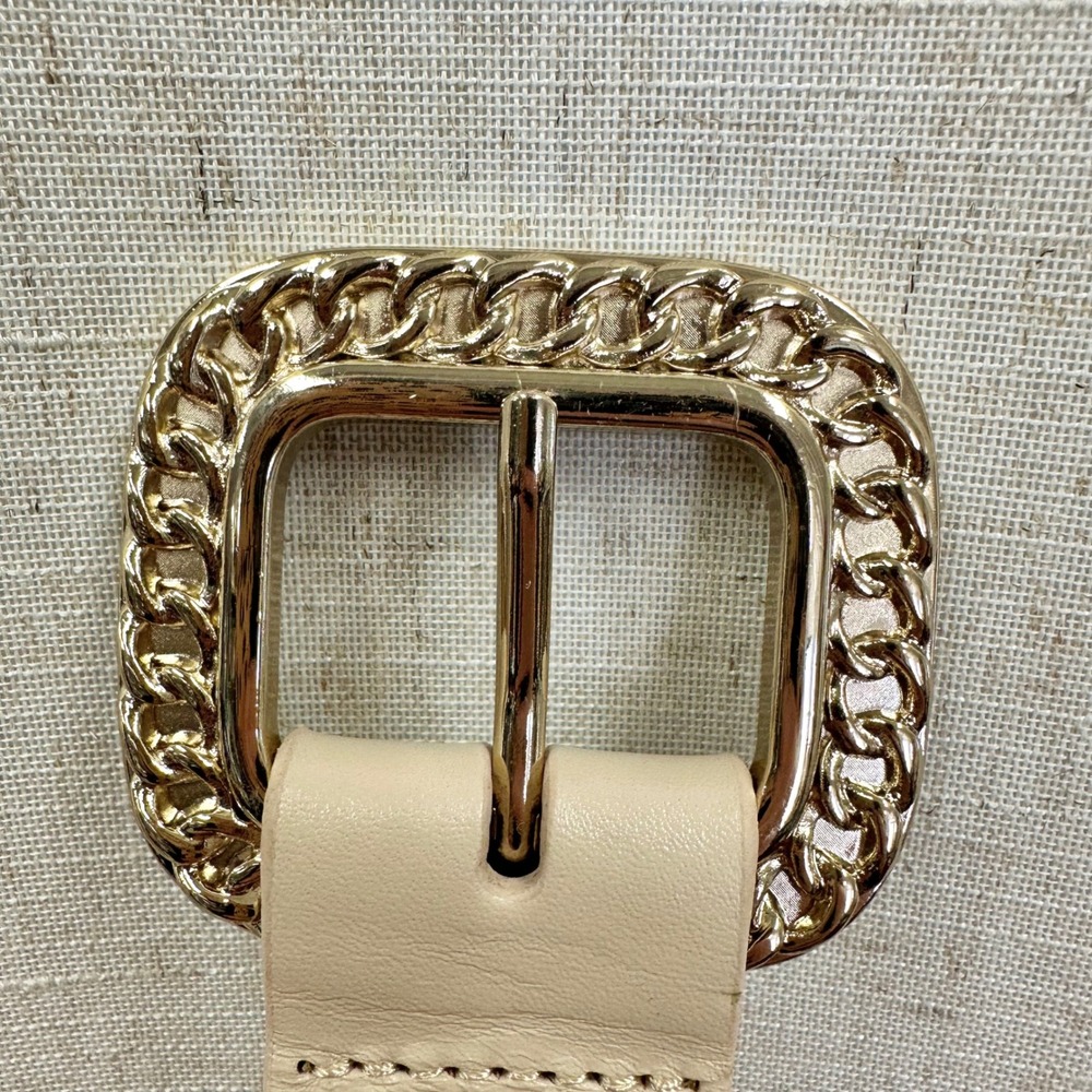 Beige Genuine Leather Chain Belt Gold Tone Buckle Women's Size S/M - Picture 9 of 13